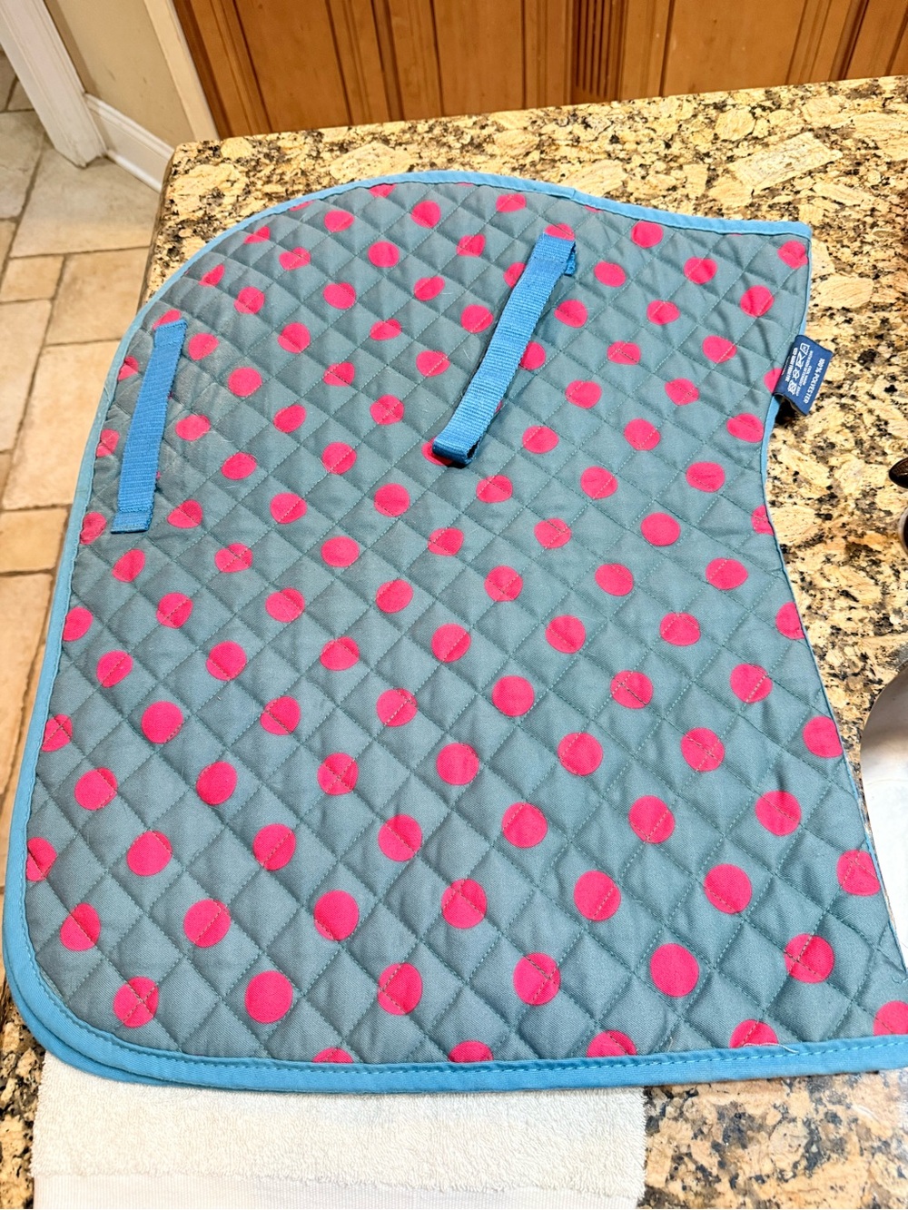 SHIRES equestrian Quilted Saddle Pad with Pink Polka Dots - Blue COB / FULL
